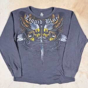 Liquid Blue Mens XL Thermal Long Sleeve Eagle Sword Graphic T Shirt Dark Gray
